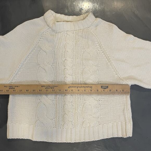 Elie Tahari White Wool Blend Cable Knit Sweater Small Relaxed Fit Cropped Fit - Picture 4 of 6